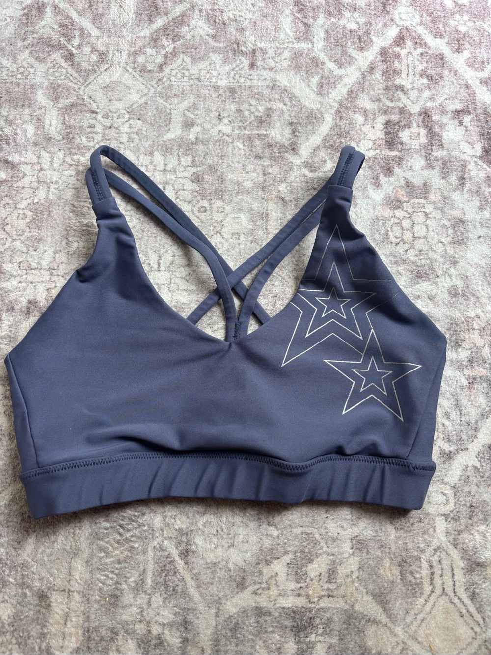 soulcycle Slate Blue Star-Print Strappy Sports Bra
